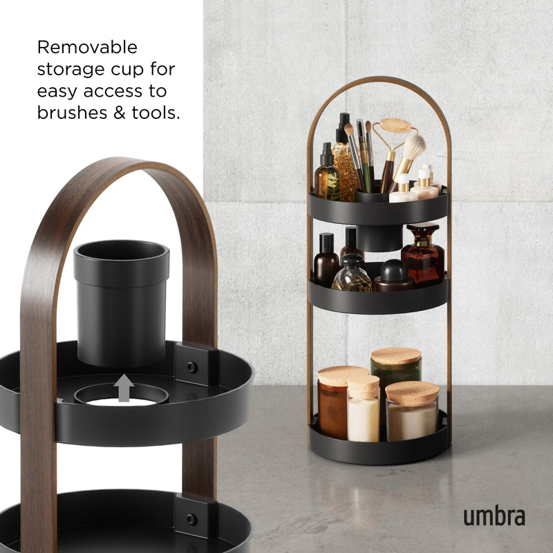 UMBRA - Bellwood Cosmetic Organizer | Makeup and Toiletry Storage Countertop Stand Home & Kitchen Black - Walnut