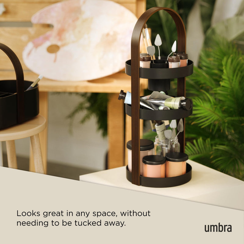 UMBRA - Bellwood Cosmetic Organizer | Makeup and Toiletry Storage Countertop Stand Home & Kitchen Black - Walnut