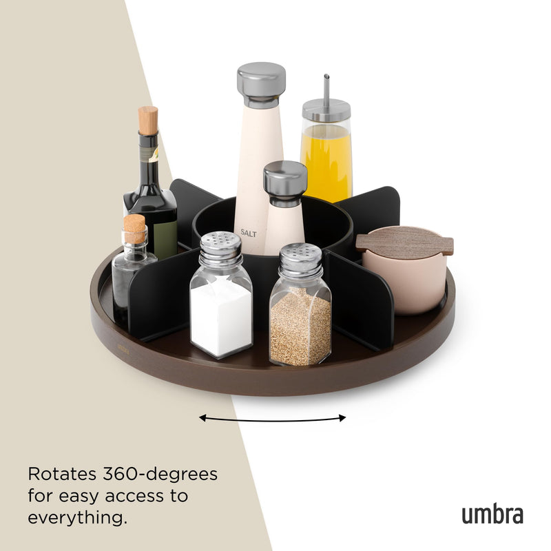 UMBRA - Bellwood Lazy Susan | Rotating Wood Serving Tray and Tabletop Organizer Home & Kitchen Black/Walnut