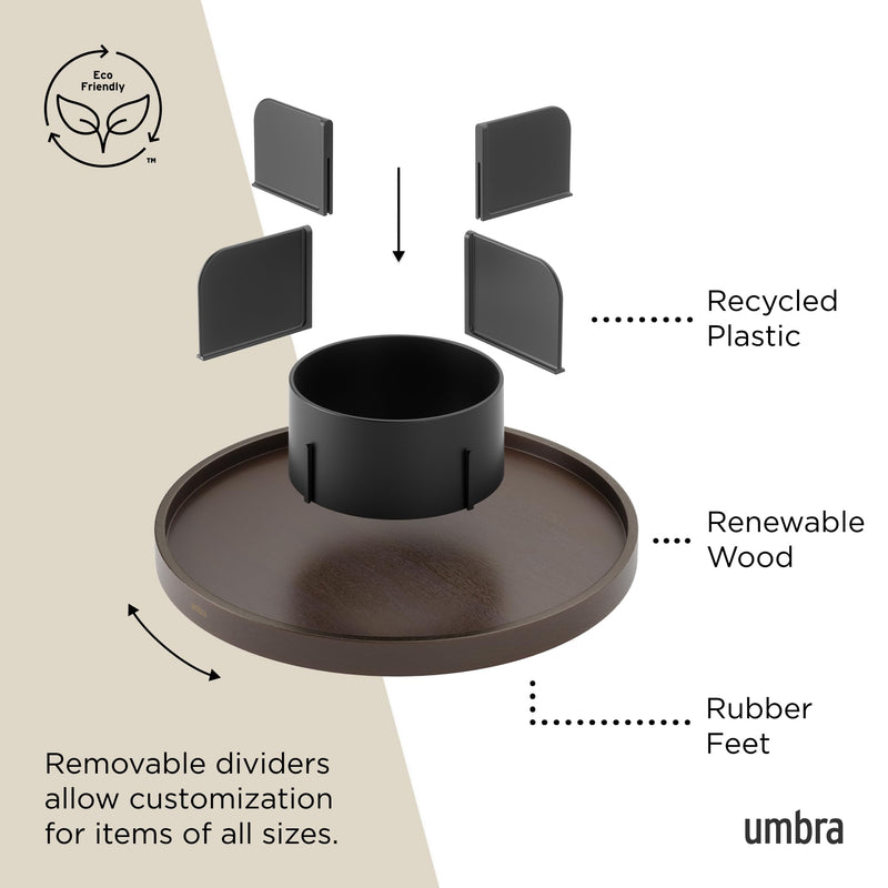UMBRA - Bellwood Lazy Susan | Rotating Wood Serving Tray and Tabletop Organizer Home & Kitchen Black/Walnut