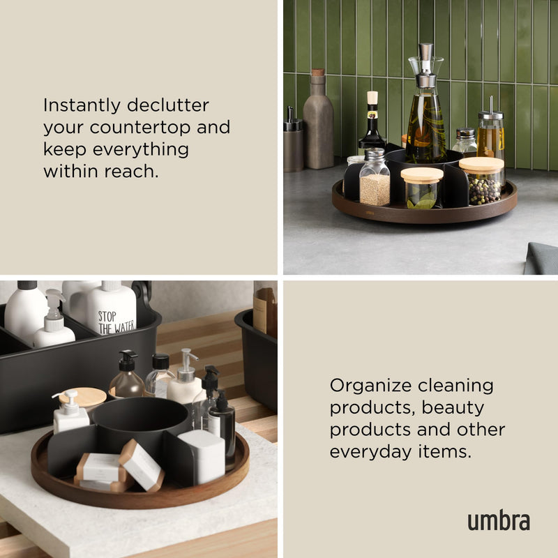 UMBRA - Bellwood Lazy Susan | Rotating Wood Serving Tray and Tabletop Organizer Home & Kitchen Black/Walnut