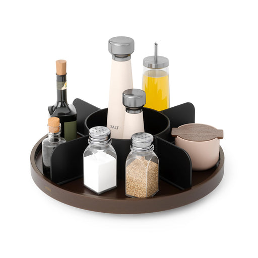 UMBRA - Bellwood Lazy Susan | Rotating Wood Serving Tray and Tabletop Organizer Home & Kitchen Black/Walnut
