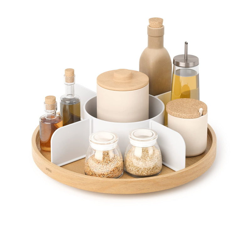 UMBRA - Bellwood Lazy Susan | Rotating Wood Serving Tray and Tabletop Organizer Home & Kitchen White/Natural