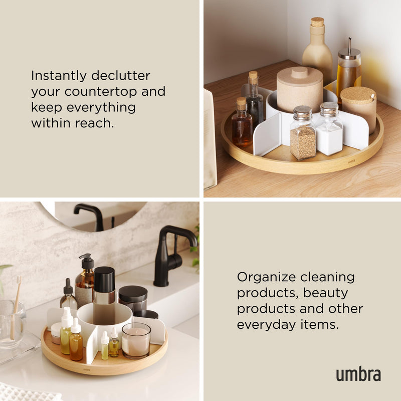 UMBRA - Bellwood Lazy Susan | Rotating Wood Serving Tray and Tabletop Organizer Home & Kitchen White/Natural