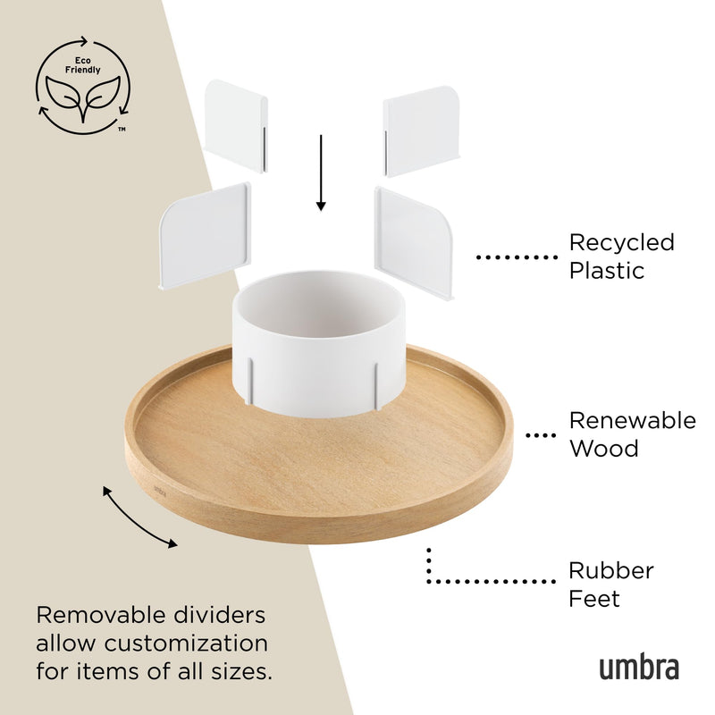 UMBRA - Bellwood Lazy Susan | Rotating Wood Serving Tray and Tabletop Organizer Home & Kitchen White/Natural
