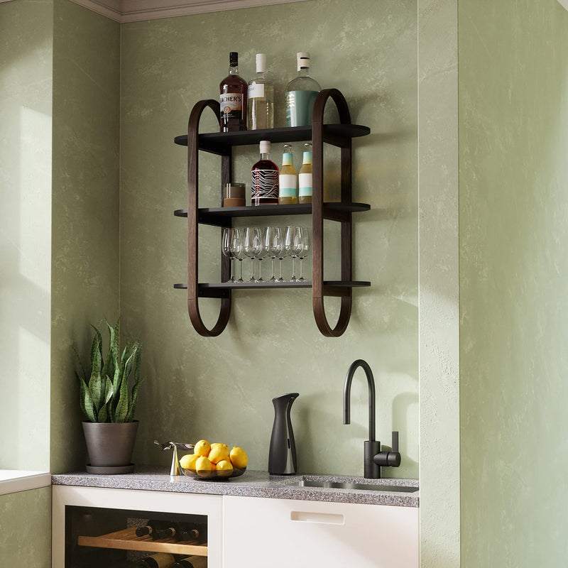 UMBRA - Bellwood Wall Shelf | Wooden Modern Design Home & Kitchen Black - Walnut