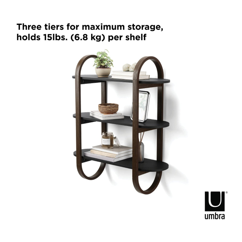 UMBRA - Bellwood Wall Shelf | Wooden Modern Design Home & Kitchen Black - Walnut