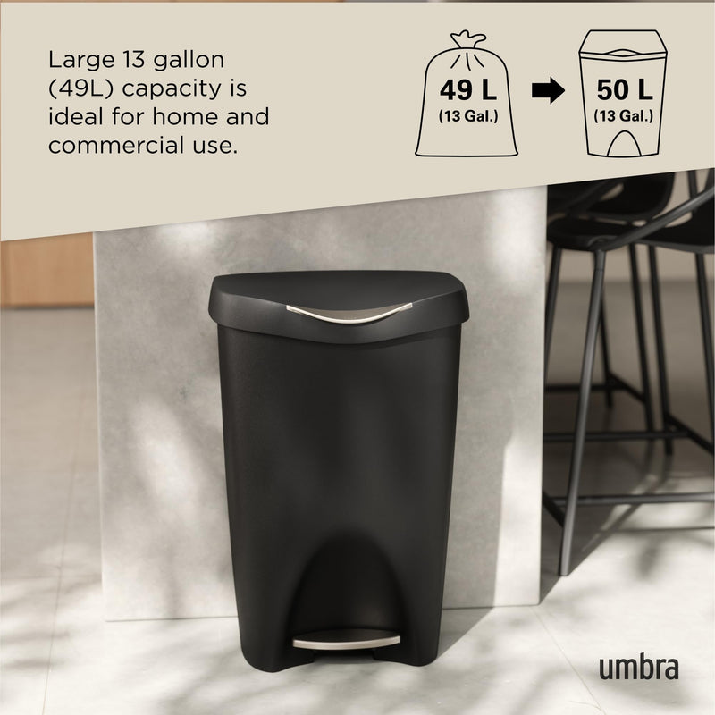 UMBRA - Brim Step On Trash Can | Hands - Free Pedal Kitchen & Bathroom Waste Bin Home & Kitchen Black