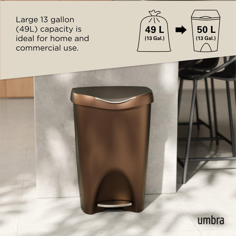 UMBRA - Brim Step On Trash Can | Hands - Free Pedal Kitchen & Bathroom Waste Bin Home & Kitchen Bronze
