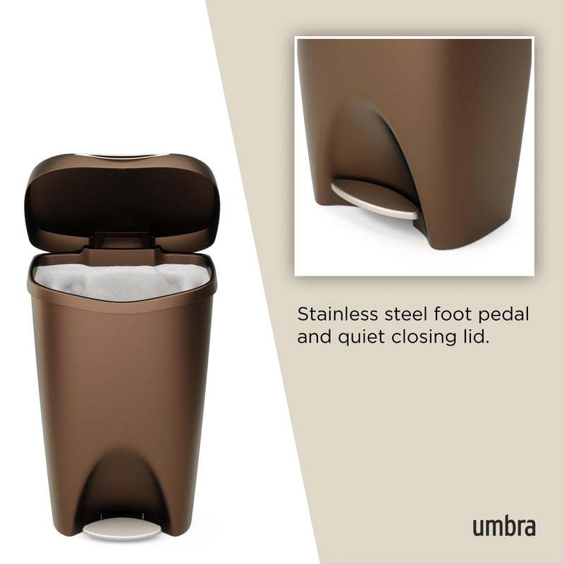 UMBRA - Brim Step On Trash Can | Hands - Free Pedal Kitchen & Bathroom Waste Bin Home & Kitchen Bronze