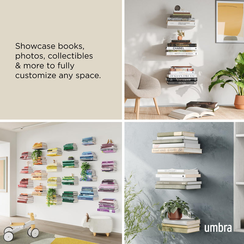 UMBRA - Conceal Shelves - Set of 3 | Minimal Floating Organizer Shelves for Home Home & Kitchen Large