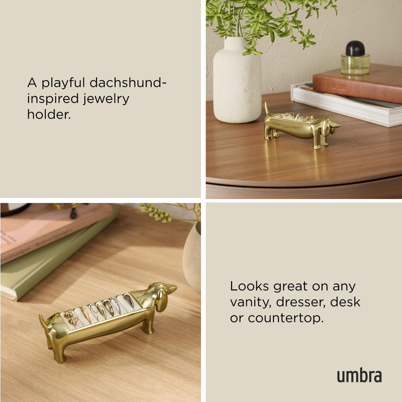 UMBRA - Dachsie Ring Holder | Decorative Dachshund Jewelry Stand for Rings Home & Kitchen Brass
