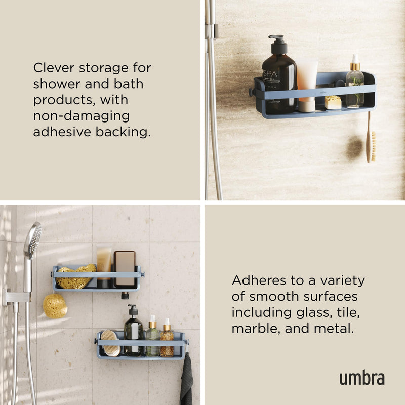 UMBRA - Flex Adhesive Bin | Adhesive Wall - Mounted Storage Organizer for Small Spaces Home & Kitchen Slate Blue