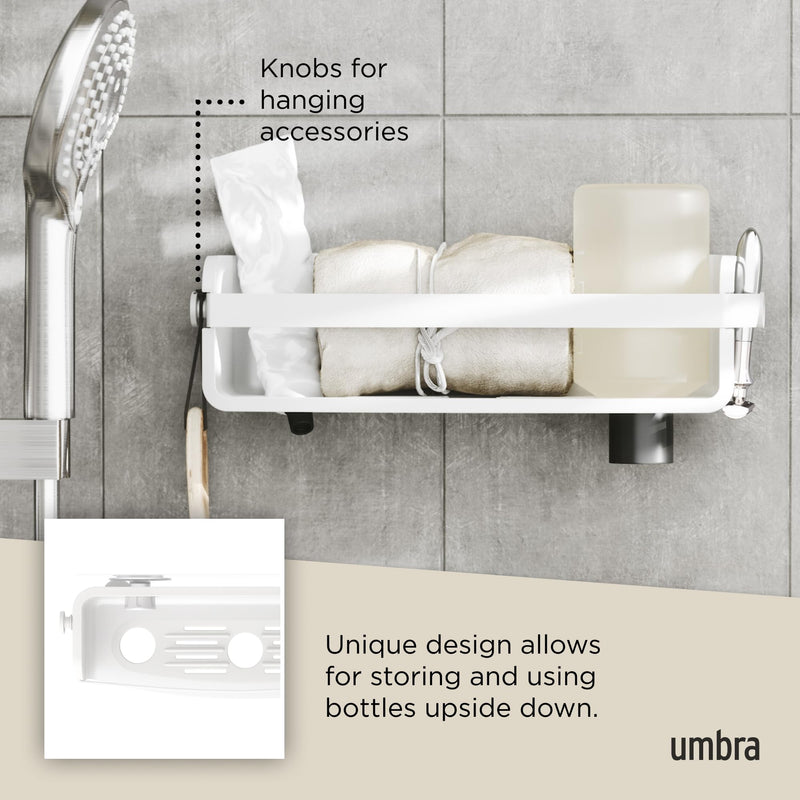 UMBRA - Flex Adhesive Bin | Adhesive Wall - Mounted Storage Organizer for Small Spaces Home & Kitchen White
