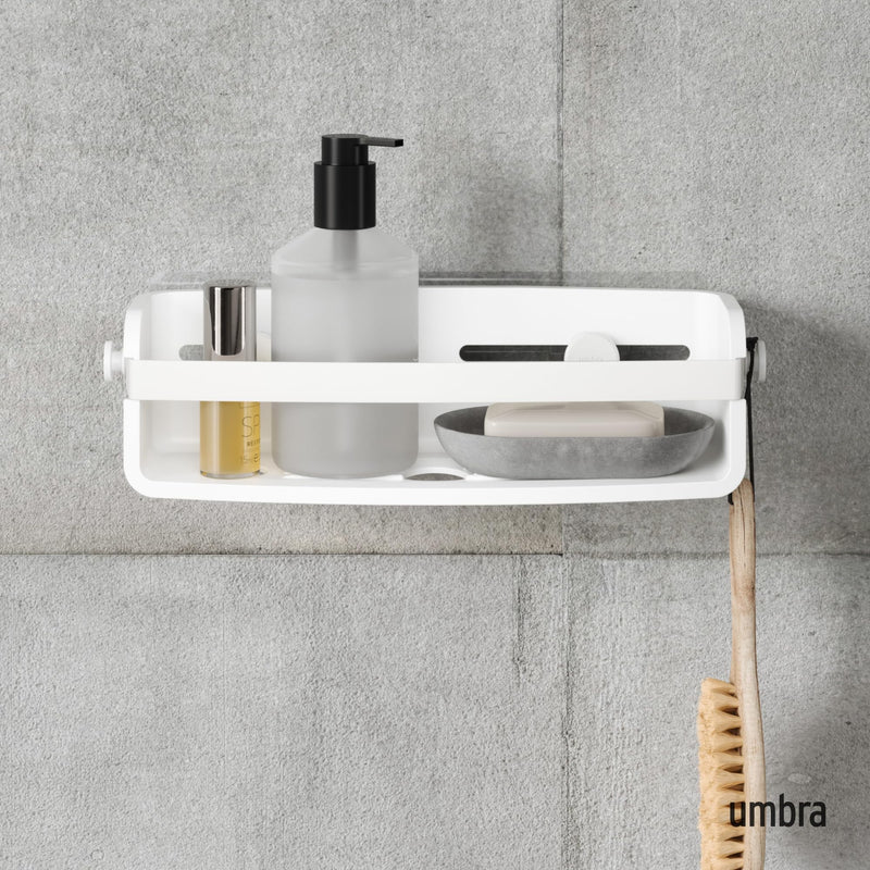 UMBRA - Flex Adhesive Bin | Adhesive Wall - Mounted Storage Organizer for Small Spaces Home & Kitchen White