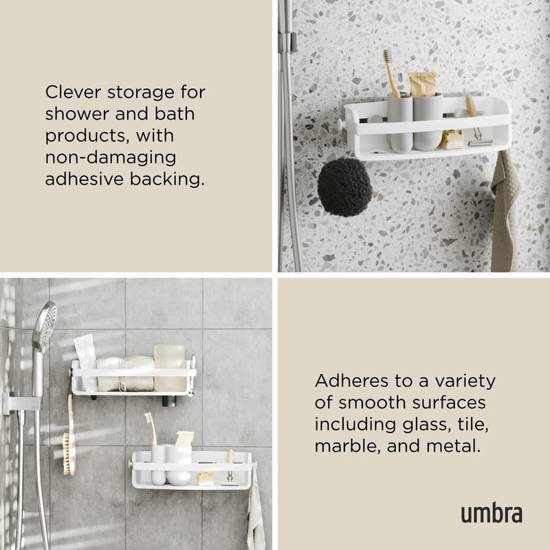 UMBRA - Flex Adhesive Bin | Adhesive Wall - Mounted Storage Organizer for Small Spaces Home & Kitchen White