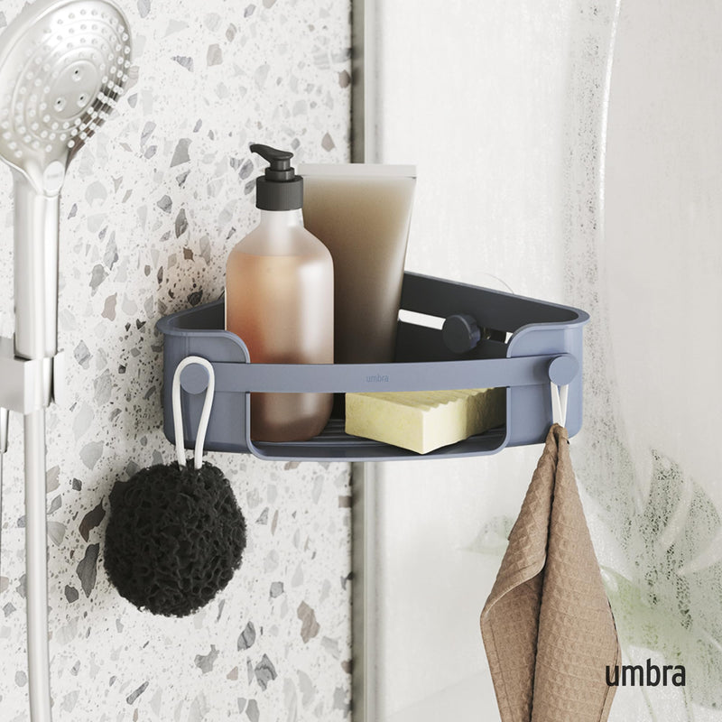 UMBRA - Flex Adhesive Corner Bin | Adhesive Corner Storage for Bathroom & Kitchen Home & Kitchen Slate Blue