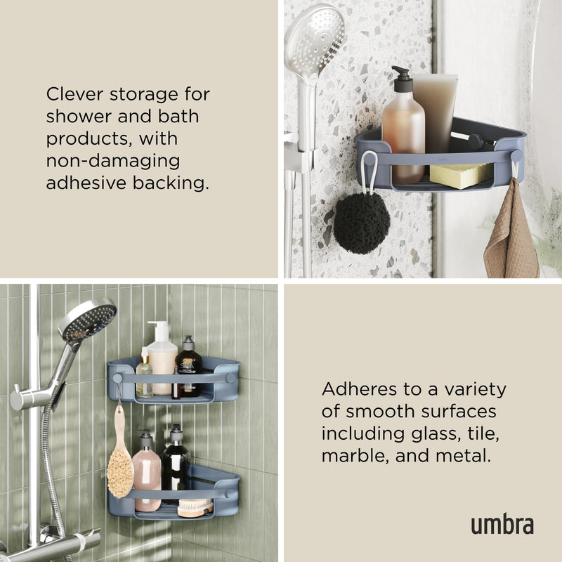 UMBRA - Flex Adhesive Corner Bin | Adhesive Corner Storage for Bathroom & Kitchen Home & Kitchen Slate Blue