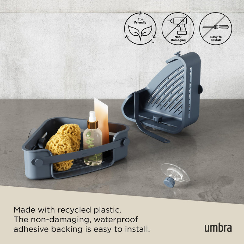 UMBRA - Flex Adhesive Corner Bin | Adhesive Corner Storage for Bathroom & Kitchen Home & Kitchen Slate Blue