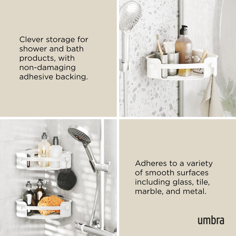 UMBRA - Flex Adhesive Corner Bin | Adhesive Corner Storage for Bathroom & Kitchen Home & Kitchen White