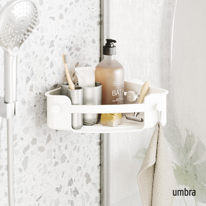 UMBRA - Flex Adhesive Corner Bin | Adhesive Corner Storage for Bathroom & Kitchen Home & Kitchen White