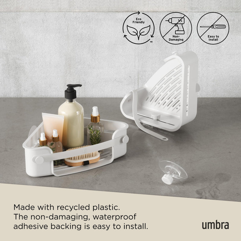 UMBRA - Flex Adhesive Corner Bin | Adhesive Corner Storage for Bathroom & Kitchen Home & Kitchen White