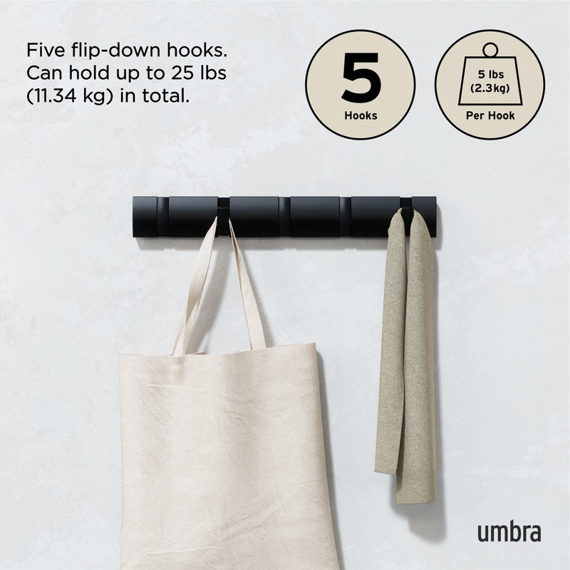 UMBRA - Flip 5 Wall Hook | Modern Rotating Wall - Mounted Organizer for Home Home & Kitchen Black - Black