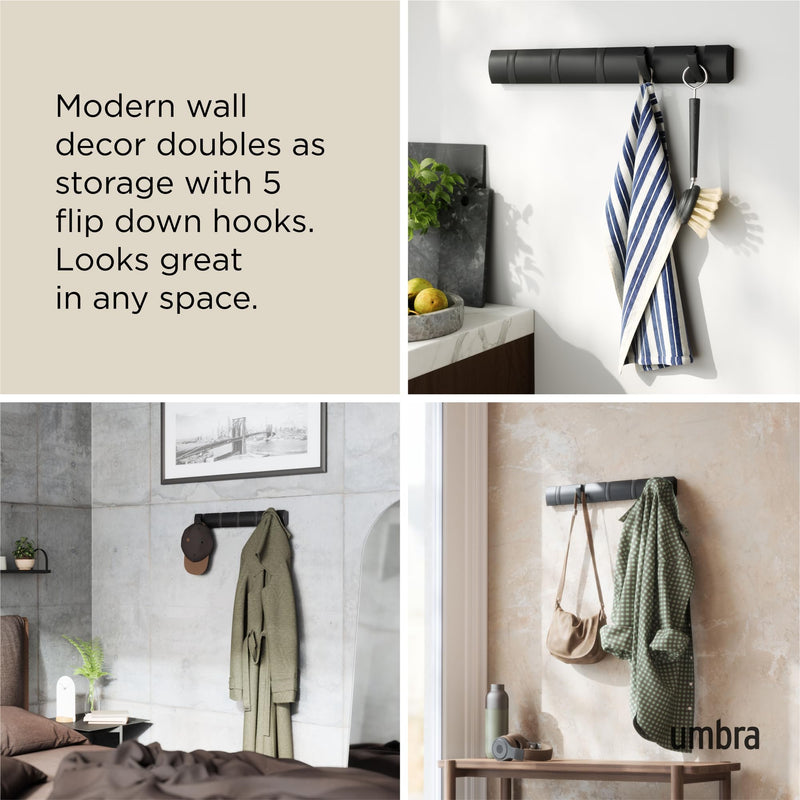 UMBRA - Flip 5 Wall Hook | Modern Rotating Wall - Mounted Organizer for Home Home & Kitchen Black - Black