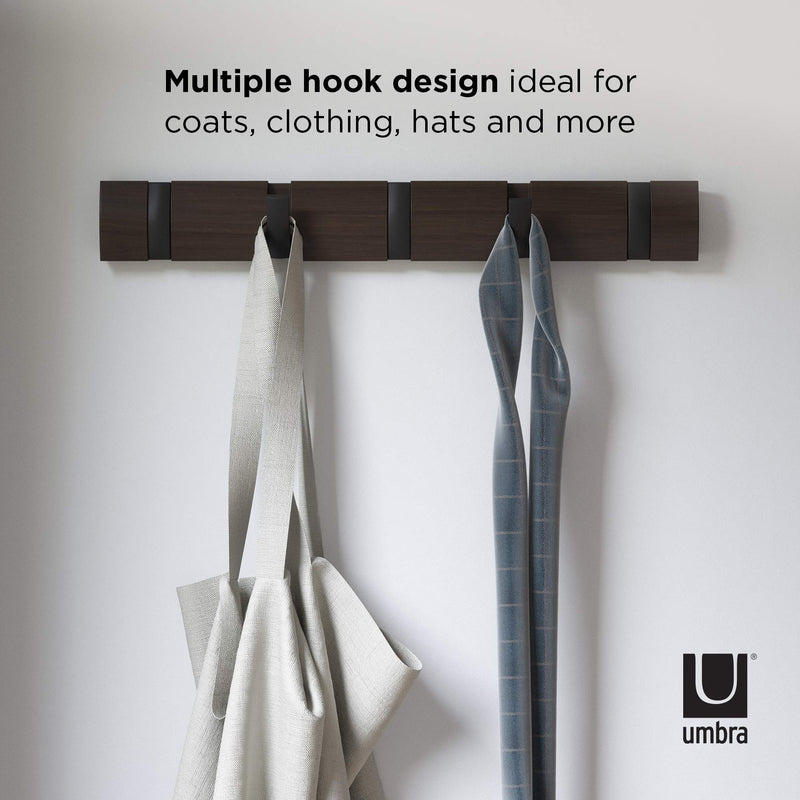 UMBRA - Flip 5 Wall Hook | Modern Rotating Wall - Mounted Organizer for Home Home & Kitchen Black - Walnut
