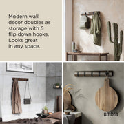 UMBRA - Flip 5 Wall Hook | Modern Rotating Wall - Mounted Organizer for Home Home & Kitchen Black - Walnut