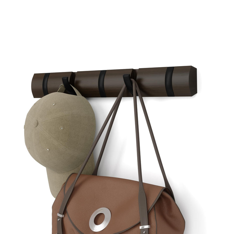 UMBRA - Flip 5 Wall Hook | Modern Rotating Wall - Mounted Organizer for Home Home & Kitchen Black - Walnut
