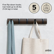 UMBRA - Flip 5 Wall Hook | Modern Rotating Wall - Mounted Organizer for Home Home & Kitchen Black - Walnut
