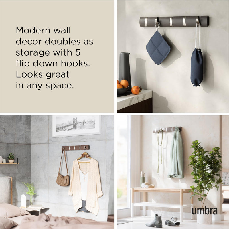 UMBRA - Flip 5 Wall Hook | Modern Rotating Wall - Mounted Organizer for Home Home & Kitchen Driftwood - Nickel