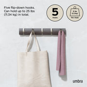 UMBRA - Flip 5 Wall Hook | Modern Rotating Wall - Mounted Organizer for Home Home & Kitchen Driftwood - Nickel