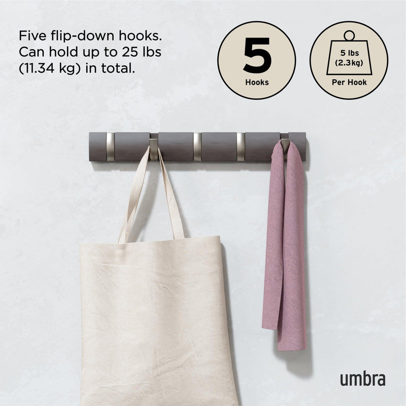 UMBRA - Flip 5 Wall Hook | Modern Rotating Wall - Mounted Organizer for Home Home & Kitchen Driftwood - Nickel