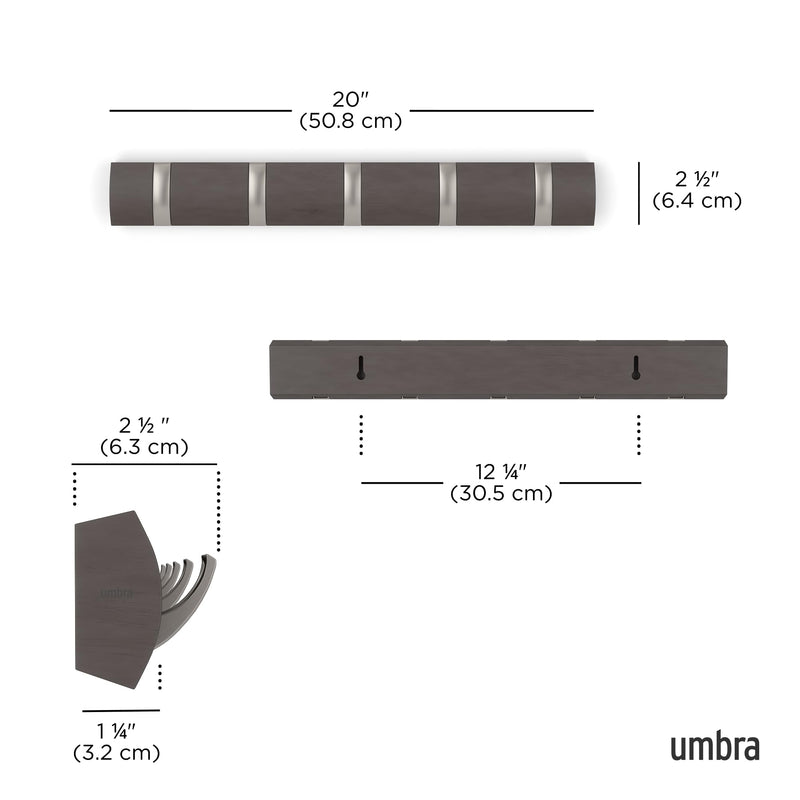 UMBRA - Flip 5 Wall Hook | Modern Rotating Wall - Mounted Organizer for Home Home & Kitchen Driftwood - Nickel