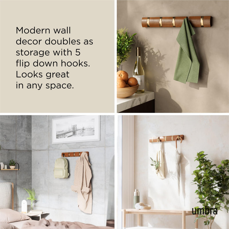 UMBRA - Flip 5 Wall Hook | Modern Rotating Wall - Mounted Organizer for Home Home & Kitchen Warm - Gold
