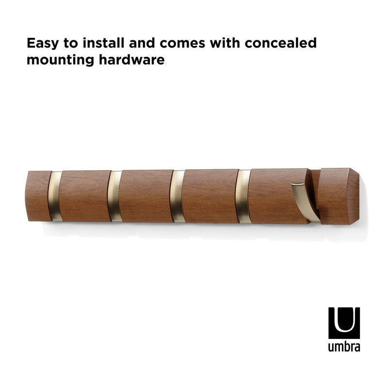 UMBRA - Flip 5 Wall Hook | Modern Rotating Wall - Mounted Organizer for Home Home & Kitchen Warm - Gold