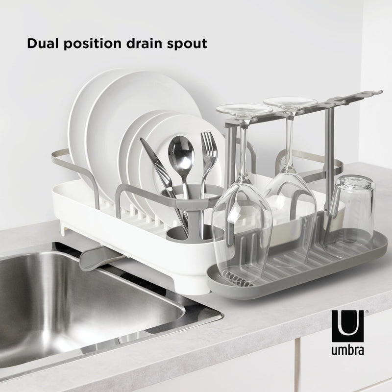 UMBRA - Holster Dish Rack | Over - Sink Drying Organizer with Cutlery Holder and Drip Tray Home & Kitchen White