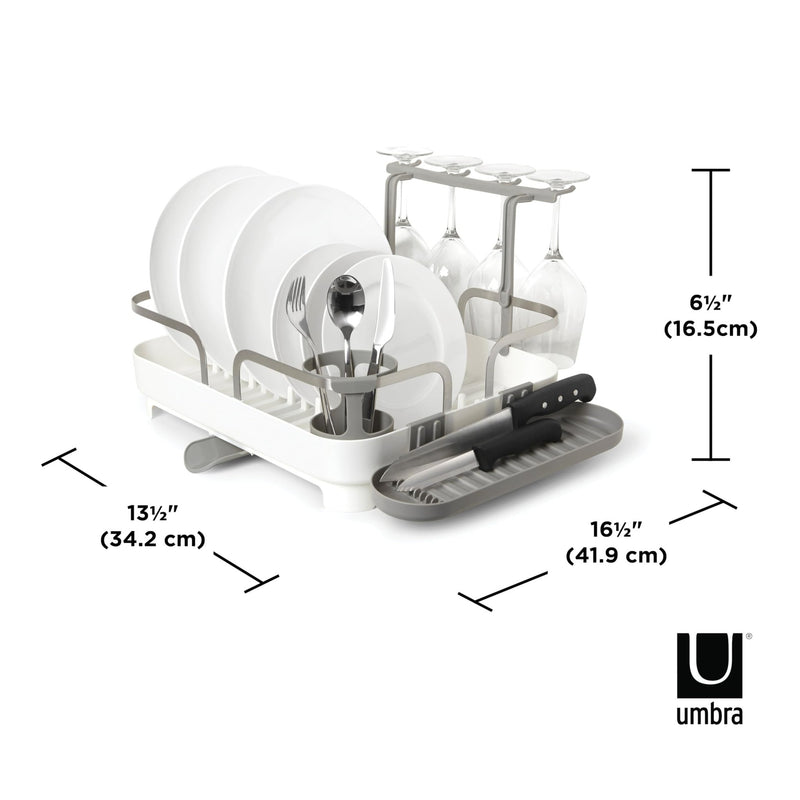 UMBRA - Holster Dish Rack | Over - Sink Drying Organizer with Cutlery Holder and Drip Tray Home & Kitchen White