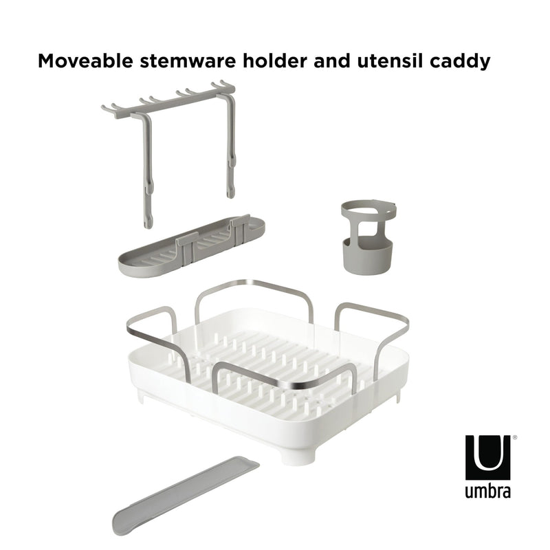 UMBRA - Holster Dish Rack | Over - Sink Drying Organizer with Cutlery Holder and Drip Tray Home & Kitchen White