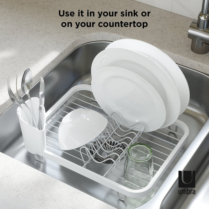 UMBRA - Sinkin Dish Rack | Compact Over - Sink Drying Rack for Kitchen Counters Home & Kitchen White - Nickel