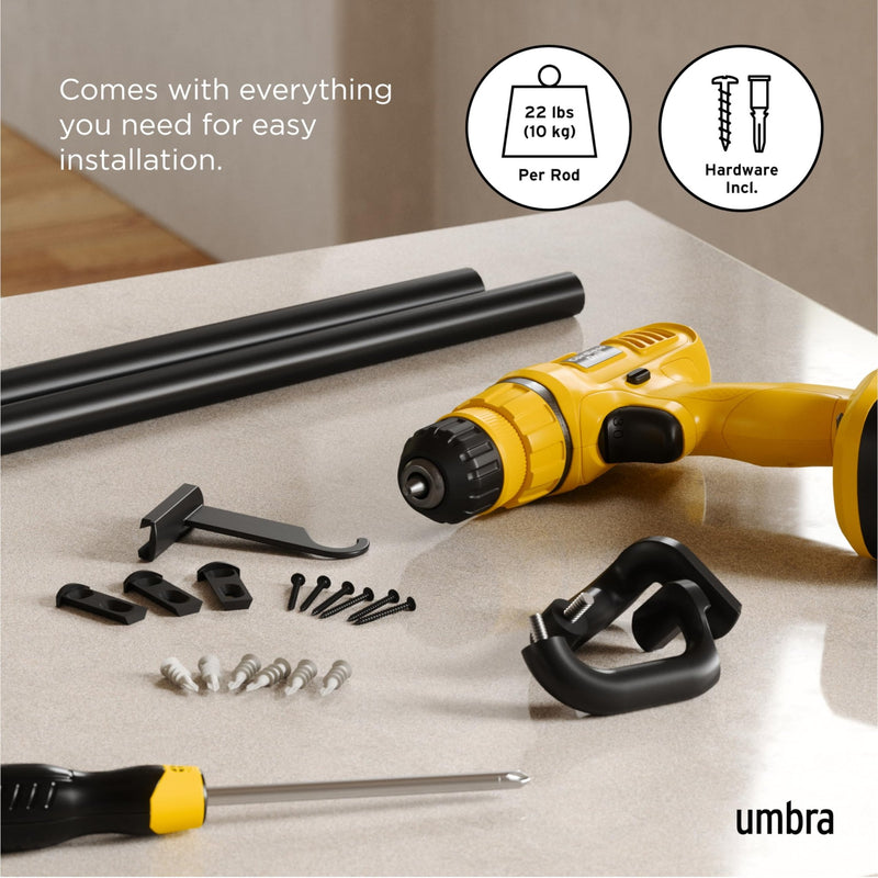 UMBRA - Twilight Blackout Curtain Rod | Adjustable Extendable Curtain Rod System Home & Kitchen 30 - 84" (76 - 213 cm) Matte - Black