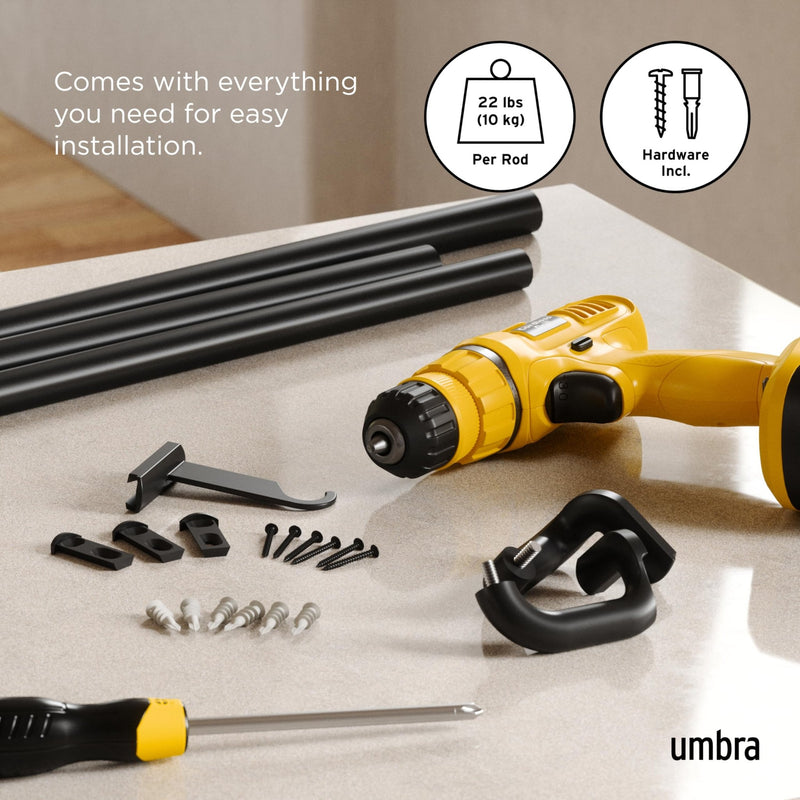 UMBRA - Twilight Blackout Curtain Rod | Adjustable Extendable Curtain Rod System Home & Kitchen 66 - 144" (168 - 365 cm) Matte - Black