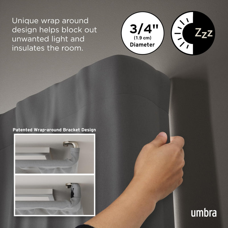 UMBRA - Twilight Blackout Curtain Rod | Adjustable Extendable Curtain Rod System Home & Kitchen 66 - 144" (168 - 365 cm) Matte - Nickel