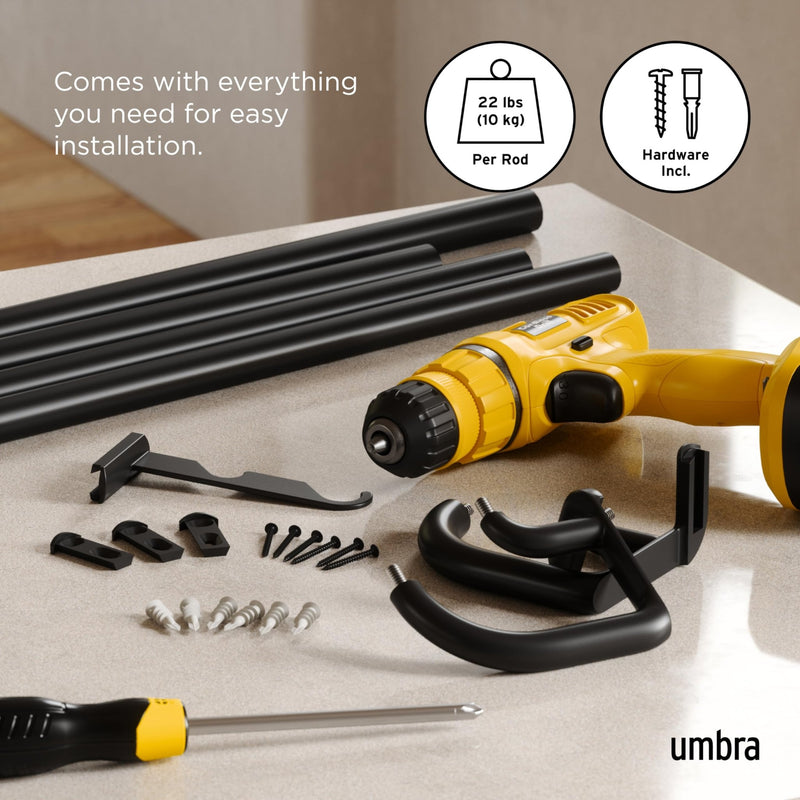 UMBRA - Twilight Double Blackout Curtain Rod | Adjustable Extendable for Home Home & Kitchen Matte - Black 66 - 144" (168 - 365 cm)