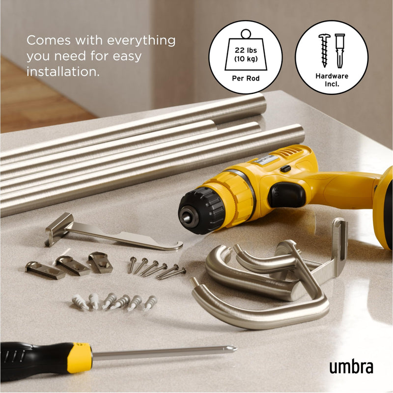 UMBRA - Twilight Double Blackout Curtain Rod | Adjustable Extendable for Home Home & Kitchen Matte - Nickel 66 - 144" (168 - 365 cm)
