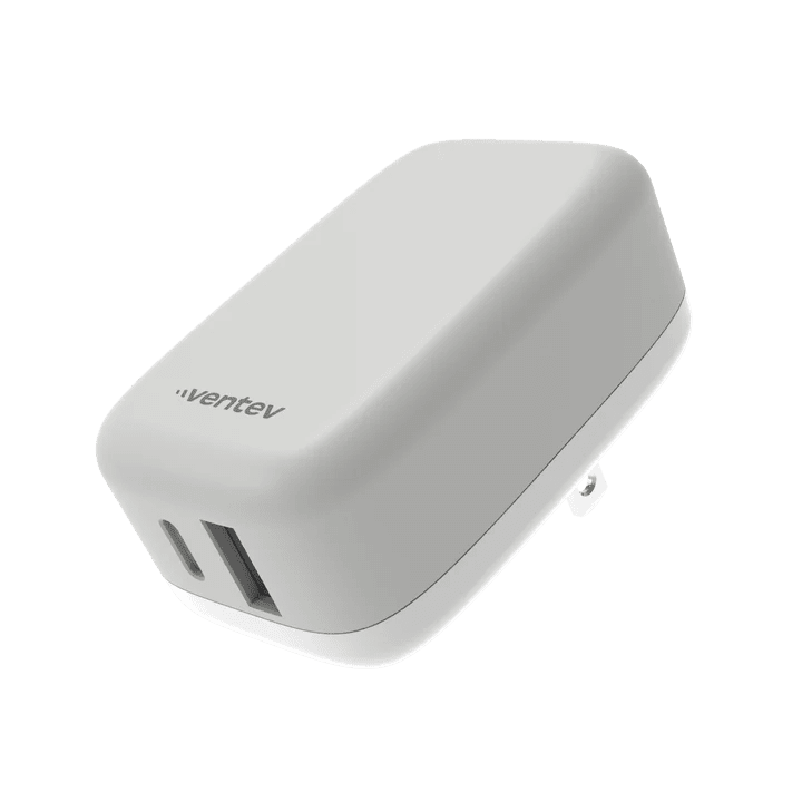 Ventev - Wall Charger 27W USB - C + USB - A with Folding Prongs - White/Grey Electronics