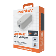 Ventev - Wall Charger 27W USB - C + USB - A with Folding Prongs - White/Grey Electronics