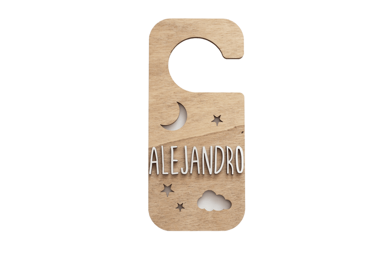 Vintiun - Wooden Door Knob Plate Moon/Clouds/Stars + Lettering Kit